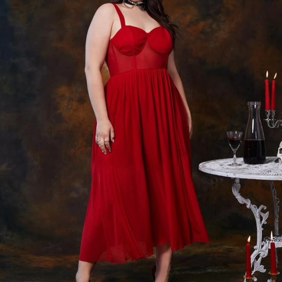 SHEIN Dresses & Skirts - Plus Sweetheart Neck Mesh Cami Dress